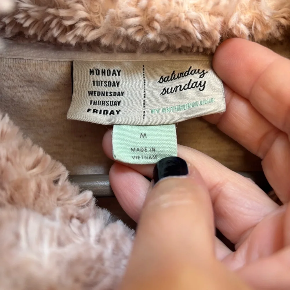 Anthropologie Saturday Sunday Dusty Pink Teddy Sweatshirt Size Medium Athleisure - Picture 10 of 12